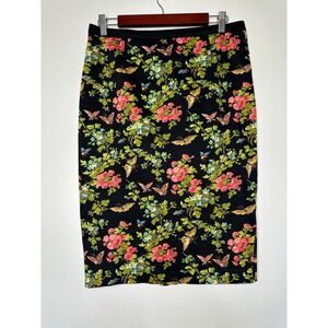 Oasis Floral‎ Butterfly Print Pencil Skirt Womens Size 12 Black Boho Whimsigoth